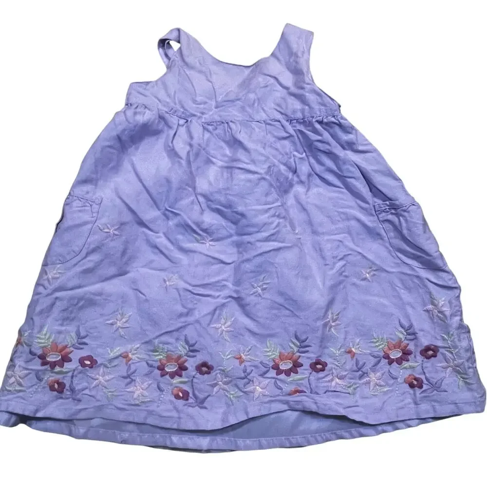 Vintage Old‎ Navy Toddler Dress 2T Lavender Floral Embroidered Summer Easter